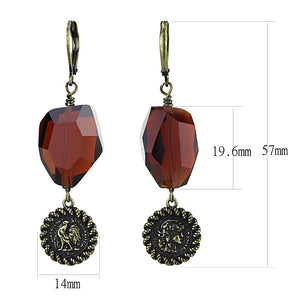 LO4193 - Antique Copper Brass Earrings with Synthetic Synthetic Glass in Garnet