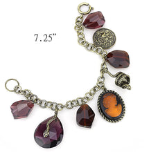 Load image into Gallery viewer, LO4223 - Antique Copper Brass Bracelet with Synthetic Synthetic Glass in Amethyst