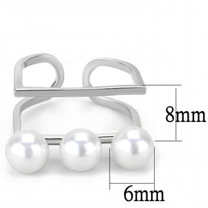 LO4253 - Rhodium Brass Ring with Synthetic Pearl in White