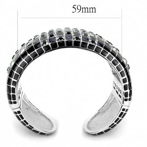 LO4272 - Rhodium Brass Bangle with Top Grade Crystal  in Black Diamond