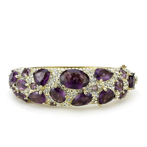 LO4281 - Gold Brass Bangle with Synthetic  in Amethyst