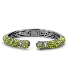 Load image into Gallery viewer, LO4284 - TIN Cobalt Black Brass Bangle with Top Grade Crystal  in Olivine color