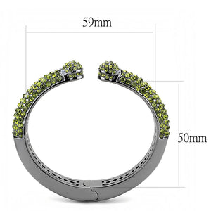 LO4284 - TIN Cobalt Black Brass Bangle with Top Grade Crystal  in Olivine color