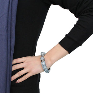 LO4289 - TIN Cobalt Black Brass Bangle with Top Grade Crystal  in Sea Blue