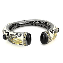 Load image into Gallery viewer, LO4298 - Gold+Hematite Brass Bangle with Synthetic Onyx in Jet