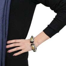 Load image into Gallery viewer, LO4298 - Gold+Hematite Brass Bangle with Synthetic Onyx in Jet