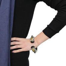 Load image into Gallery viewer, LO4299 - Gold+Hematite Brass Bangle with Synthetic Onyx in Jet