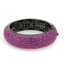 Load image into Gallery viewer, LO4303 - TIN Cobalt Black Brass Bangle with Top Grade Crystal  in Fuchsia