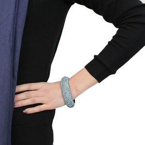 LO4305 - TIN Cobalt Black Brass Bangle with Top Grade Crystal  in Sea Blue