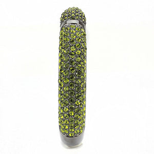 LO4314 - TIN Cobalt Black Brass Bangle with Top Grade Crystal  in Peridot