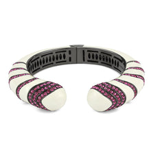 Load image into Gallery viewer, LO4322 - TIN Cobalt Black Brass Bangle with Top Grade Crystal  in Fuchsia