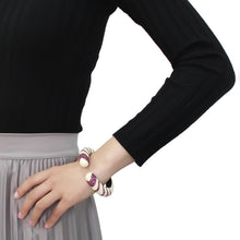 Load image into Gallery viewer, LO4322 - TIN Cobalt Black Brass Bangle with Top Grade Crystal  in Fuchsia