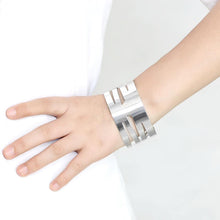 Load image into Gallery viewer, LO4659 - Matte Rhodium &amp; Rhodium Stainless Steel Bangle with No Stone