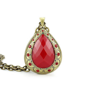 LO4686 - Antique Copper Brass Chain Pendant with Synthetic Synthetic Stone in Red Series