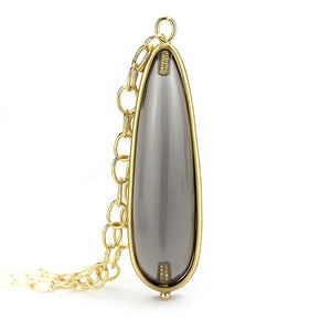 LO4687 - Gold & Brush Brass Chain Pendant with Synthetic Synthetic Stone in Gray