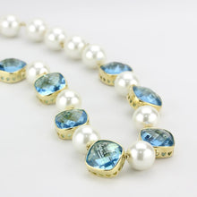 Load image into Gallery viewer, LO4706 - Gold Brass Necklace with Synthetic Synthetic Glass in Sea Blue