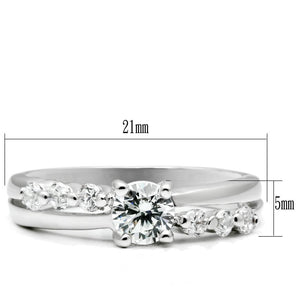 LO4713 - Rhodium Brass Ring with AAA Grade CZ  in Clear