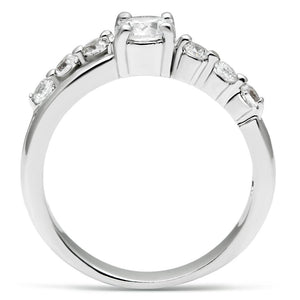 LO4713 - Rhodium Brass Ring with AAA Grade CZ  in Clear