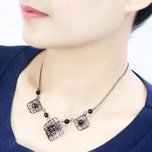 Load image into Gallery viewer, LO4727 - Ruthenium White Metal Necklace with Synthetic Synthetic Glass in Jet