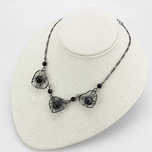 LO4728 - Ruthenium White Metal Necklace with Synthetic Synthetic Glass in Jet