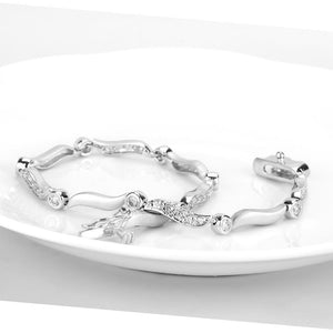 LO4740 Matte Rhodium & Rhodium Brass Bracelet with AAA Grade CZ in Clear