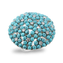 Load image into Gallery viewer, LO4750 - Rhodium Brass Ring with Top Grade Crystal in SeaBlue