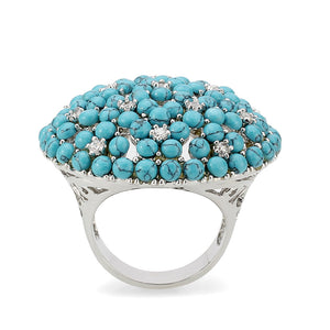 LO4750 - Rhodium Brass Ring with Top Grade Crystal in SeaBlue