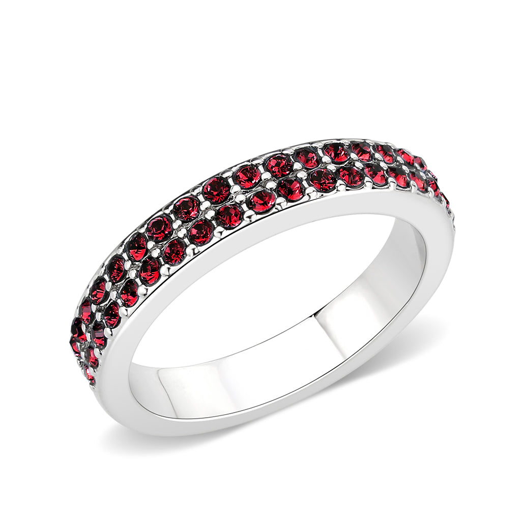 LO4751 - Rhodium Brass Ring with Top Grade Crystal in Red