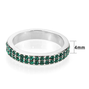 LO4755 - Rhodium Brass Ring with Top Grade Crystal in Emerald