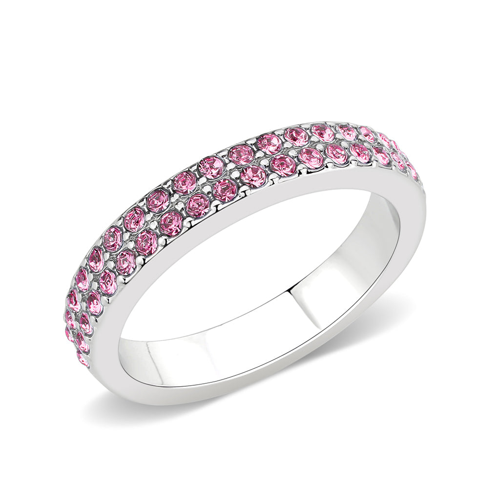 LO4758 - Rhodium Brass Ring with Top Grade Crystal in Rose