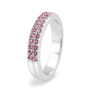 LO4758 - Rhodium Brass Ring with Top Grade Crystal in Rose