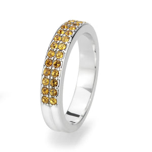 LO4759 - Rhodium Brass Ring with Top Grade Crystal in Topaz