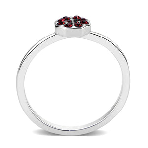 LO4762 - Rhodium Brass Ring with Top Grade Crystal in Red Series