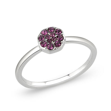 LO4763 - Rhodium Brass Ring with Top Grade Crystal in Amethyst