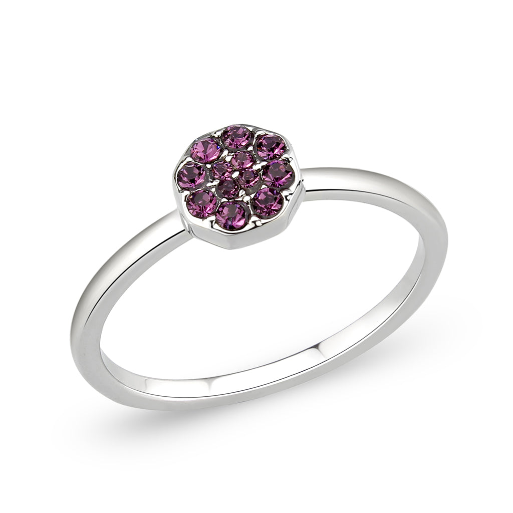 LO4763 - Rhodium Brass Ring with Top Grade Crystal in Amethyst