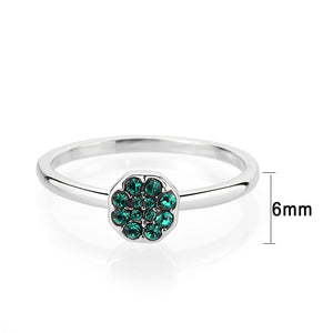 LO4765 - Rhodium Brass Ring with Top Grade Crystal in Emerald