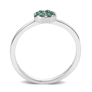 LO4765 - Rhodium Brass Ring with Top Grade Crystal in Emerald