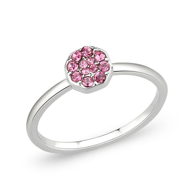 LO4769 - Rhodium Brass Ring with Top Grade Crystal in Rose