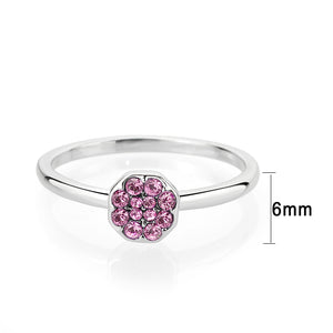 LO4769 - Rhodium Brass Ring with Top Grade Crystal in Rose