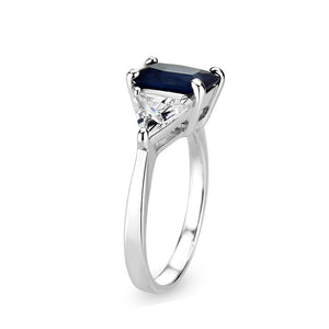 LO5S208- Sterling Silver Ring with Synthetic Glass In Montana High Polished( NO Plating)