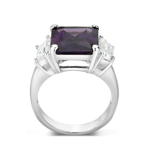 LO5S211- Sterling Silver Ring with CZ In Amethyst High Polished( NO Plating)
