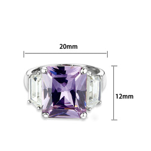 LO5S212- Sterling Silver Ring with CZ In Amethyst High Polished( NO Plating)