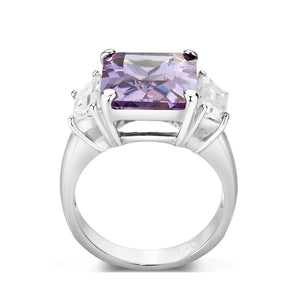 LO5S212- Sterling Silver Ring with CZ In Amethyst High Polished( NO Plating)