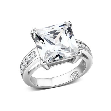 LO5S214- Sterling Silver Ring with CZ In Clear High Polished( NO Plating)