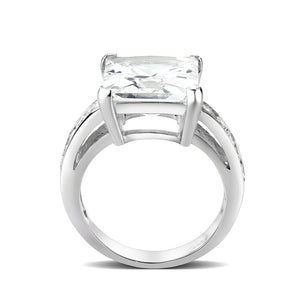 LO5S214- Sterling Silver Ring with CZ In Clear High Polished( NO Plating)