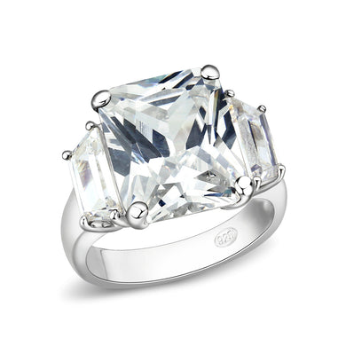 LO5S218- Sterling Silver Ring with CZ In Clear High Polished( NO Plating)