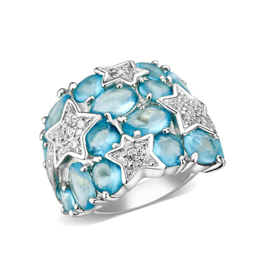 LO5S225- Sterling Silver Ring with Synthetic Glass  In Aquamarine High Polished( NO Plating)