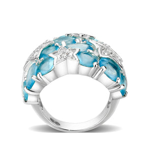 LO5S225- Sterling Silver Ring with Synthetic Glass  In Aquamarine High Polished( NO Plating)