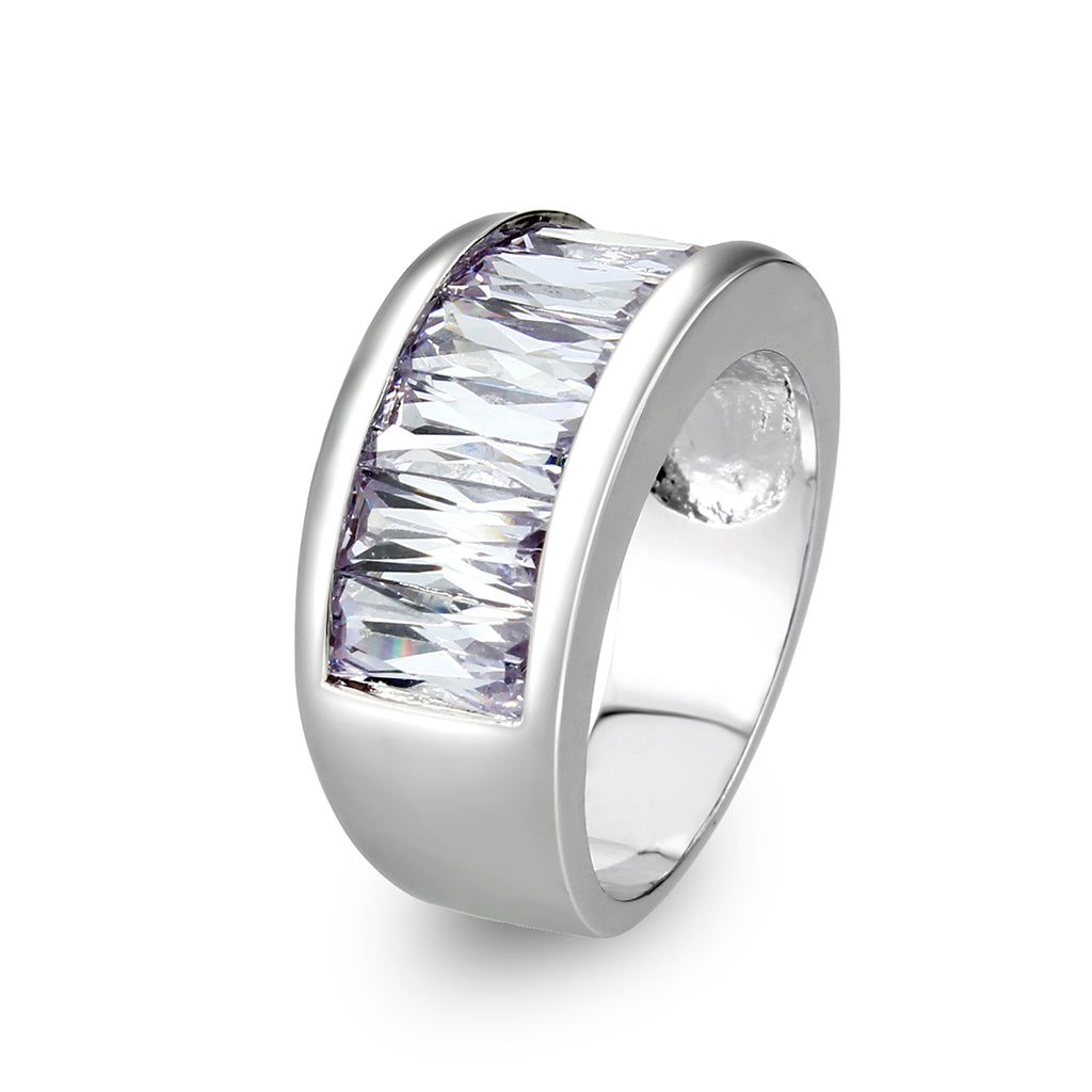 LO5W103- Rhodium Plated Brass Ring with CZ In Pink