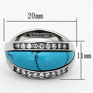 LOA882 - Rhodium Brass Ring with Synthetic Turquoise in Sea Blue